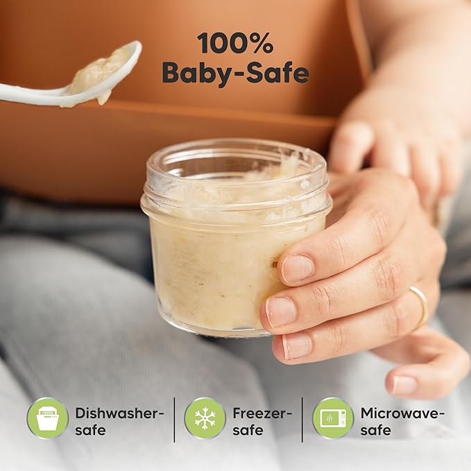 12pk 4oz Glass Baby Food Containers with Lids, Leak-Proof (Musk Dusk) | Microwavable Small Glass Jars, Baby Purees, Toddler Snack Storage Containers, BPA-Free, Dishwasher-safe, Freezer Safe