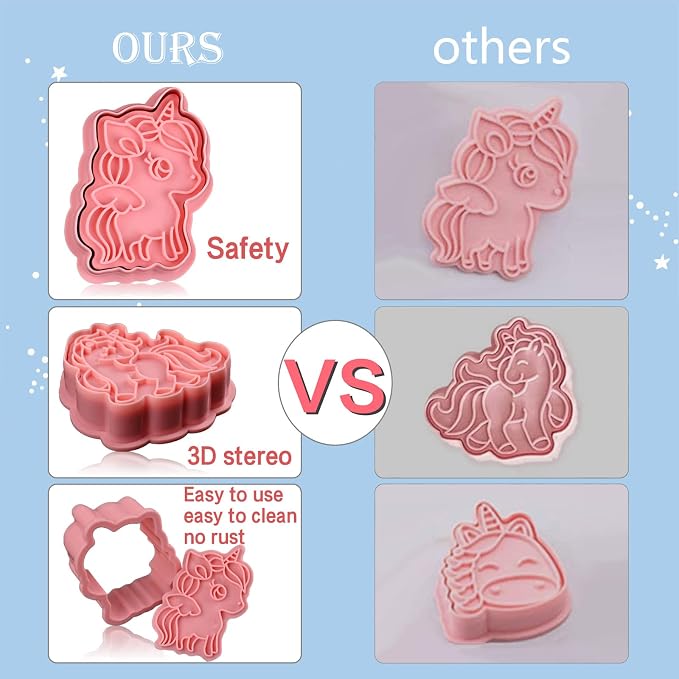 8 Piece Unicorn Cookie Cutter Set With Plunger Stamps - Unicorn Head Embossing Stamps For Biscuit Fondant Cheese Baking
