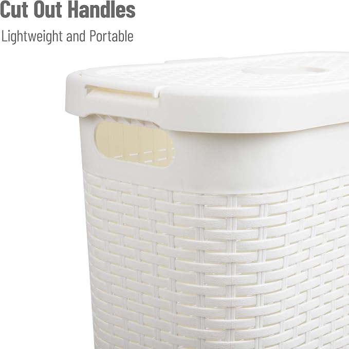 Mind Reader 40L Slim Laundry Hamper with Lid, Narrow Clothes Baskets, Set of 2, White
