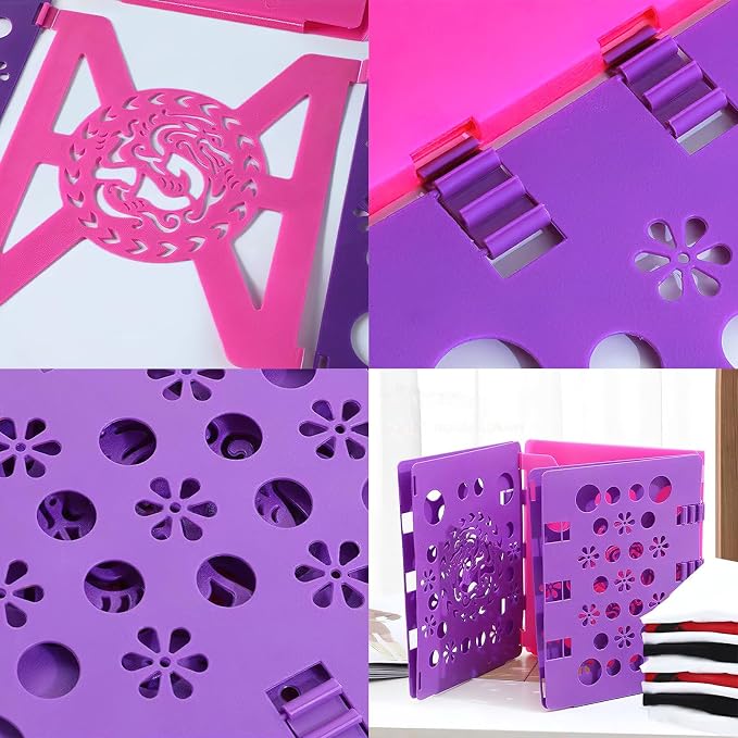 Generic Version 3 T-Shirt Folding Board Durable Flip Fold Clothes Folder Save Time Easy to Fast Plastic Clothes Folding Boards for Adults (Pink Purple)