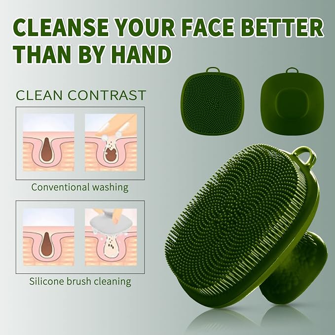 Silicone Face Scrubber for Men Facial Cleansing Brush Silicone Face Wash Brush Manual Waterproof Cleansing Skin Care Face Brushes for Cleansing and Exfoliating (Green)