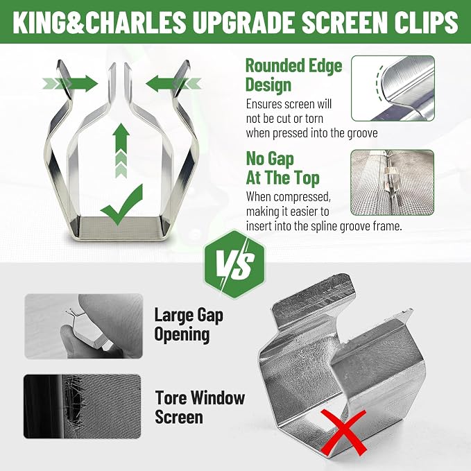 King&Charles Window Screen Replacement,Versatile Window Screen Door Kit | 48"x118" Black Screen Mesh+Versatile Screen Roller Tool+0.14inx50Ft Spline+8Clips for Window Mesh,Patio, RV Mesh Replacement