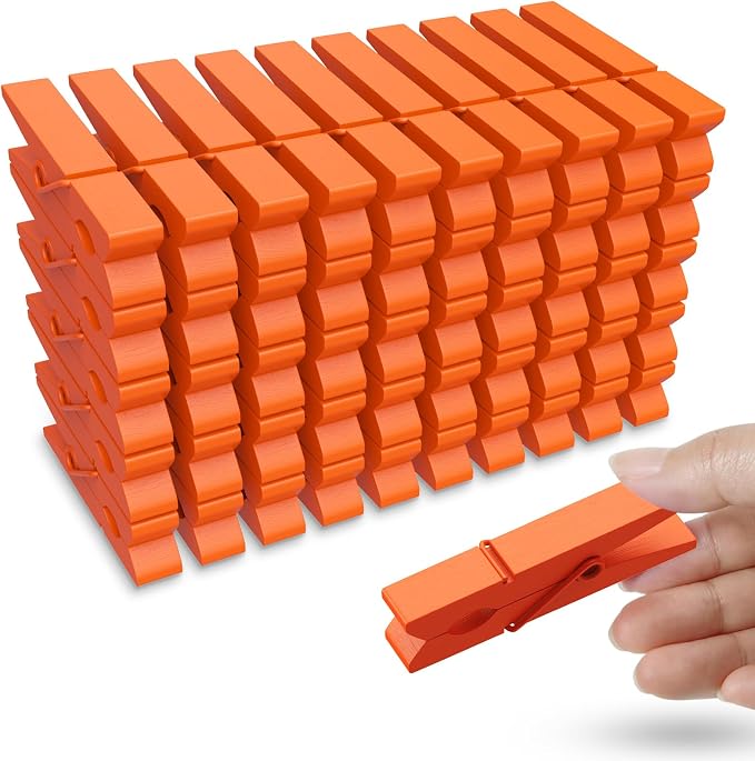 50PCS Colored Wooden Clothespins 2.9 Inch Color Clothes Pins for Pictures | Colorful Close Pins Wood for Photos Classroom School Decoration Craft Cheer, Orange