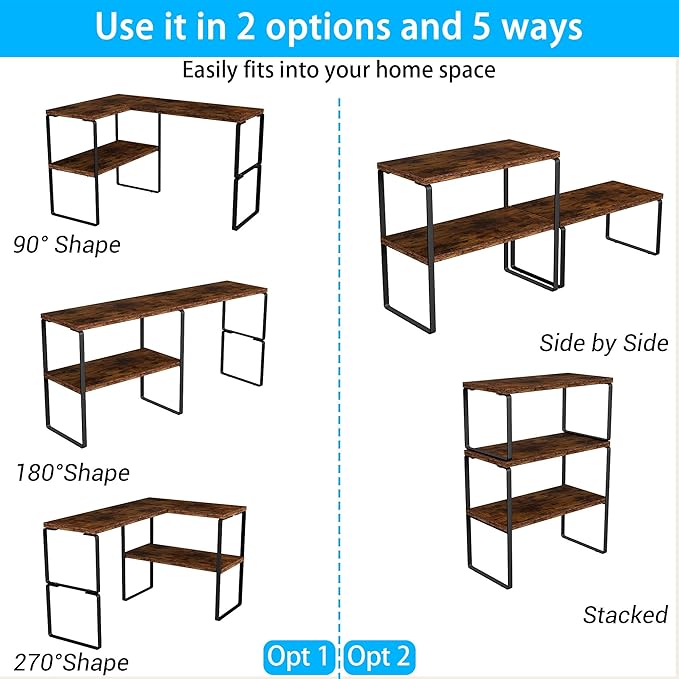 Golener Kitchen Counter Organizer, Countertop Shelf, Adjustable, Stackable | Kitchen Countertop Organizer, Spice Rack, 2-Tier Countertop Shelves, Corner Desk Shelf, Corner Counter Shelf, Rustic Brown