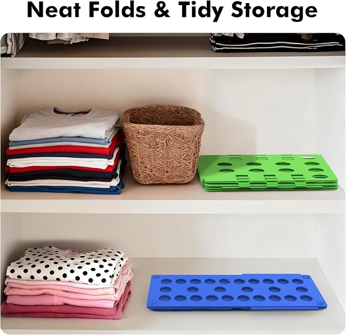 BoxLegend Shirt Folding Board - Easy & Fast Laundry Solution for Kids & Adults (Green & Blue) | Store-Perfect Folds in Seconds, Versatile for All Clothing Types, Covering Everyone's Laundry Needs