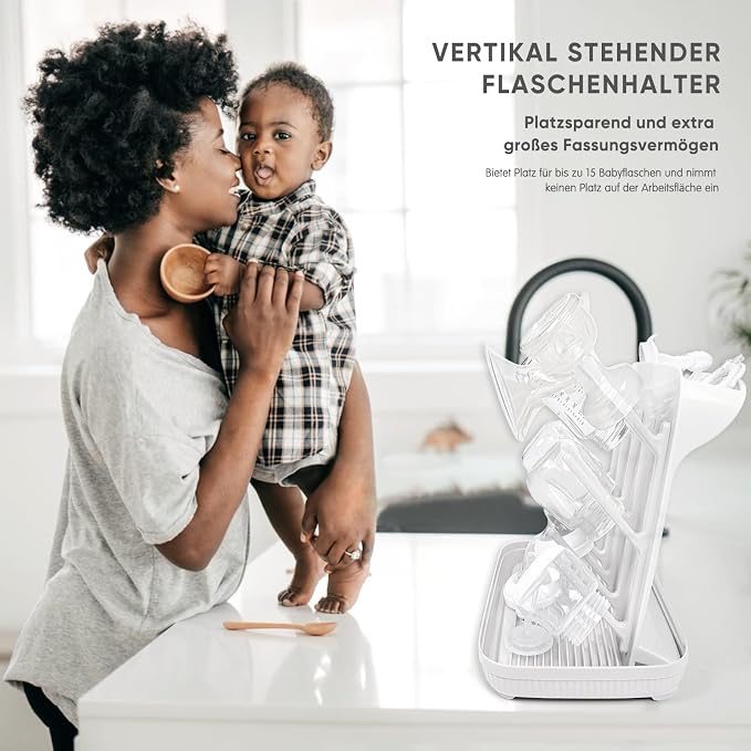 Termichy Baby Bottle Drying Rack：Large Vertical Space Saver for Countertop | With 15 Hooks - Quick-Dry Holder for Nipples, Teethers & Breast Pump Parts -Newborn Essentials Must-Haves White