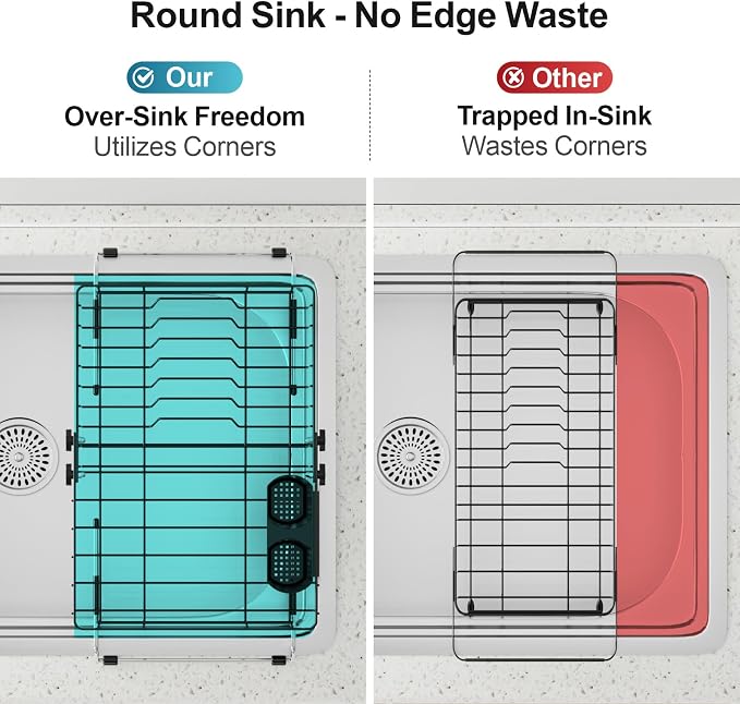 iSPECLE Over Sink Dish Drying Rack - Expandable Drainer for Kitchen, 12.7"W | Rust Resistant, Locking Knob Stability, for Small Kitchen, RV, Plates, Cups, Utensils, Black