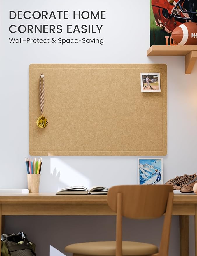 Fluxynara 35.4" x 23.6" Bulletin Board, Mustard Yellow | Cork Board Alternative with 12 Removable Adhesive Tabs, Foldable Felt Pin Board for Home, Office, Classroom & Dorm