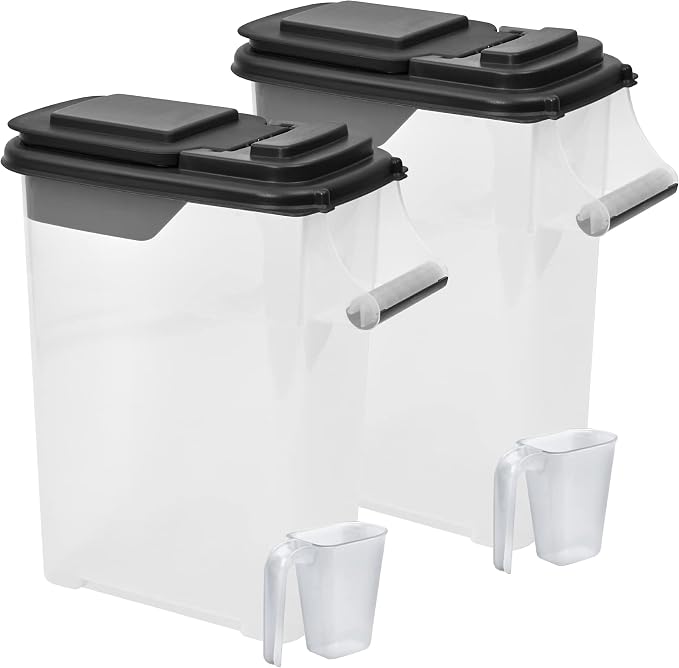 Buddeez Pet Food Storage Containers - Capacity Dog Food Storage Container, Cat Food Container, Bird Seed Storage Container, with Durable EZ Grip Handle, EZ Flip Lid & Scoop (2 Pack) 16 QT/16 LB