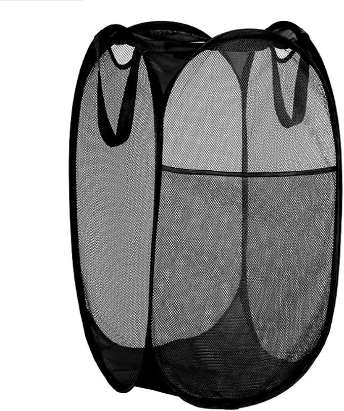BATTOO Deluxe Collapsible Laundry Baskets Mesh Pop Up Hampers for Laundry with Side Pocket Reinforced Handles for Laundry Room, Bathroom, Kids Room, College Dorm or Travel Black