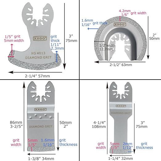 XXGO 4 Pcs Oscillating Tool Diamond Grout Blade for Grout Removal | Best for 1/8" Grout Removing
