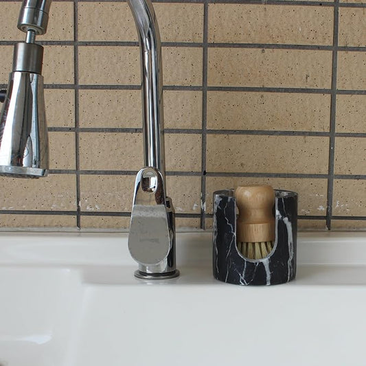 Natural Travertine Sponge Holder for Kitchen Sink, Drying Rack, Compact Sink Caddy Organizer - Nero Portoro Marble