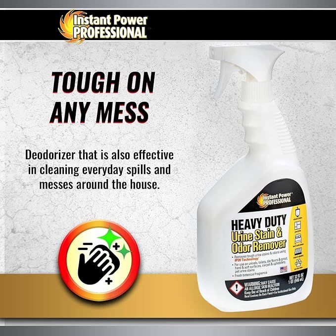 Instant Power Professional Enzyme Stain & Odor Remover, 32 fl oz | Heavy-duty bio-enzymes break down organic matter & urine, works on carpet, fabric, vinyl, tile & grout, no harsh chemicals