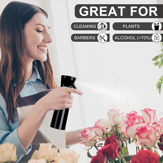 Spray Bottles For Hair, continuous spray bottle (200ml/6.8oz 2Pack) used for hair design, plants, cleaning, hair care and skin care, etc. – empty, reusable (Pure Black)