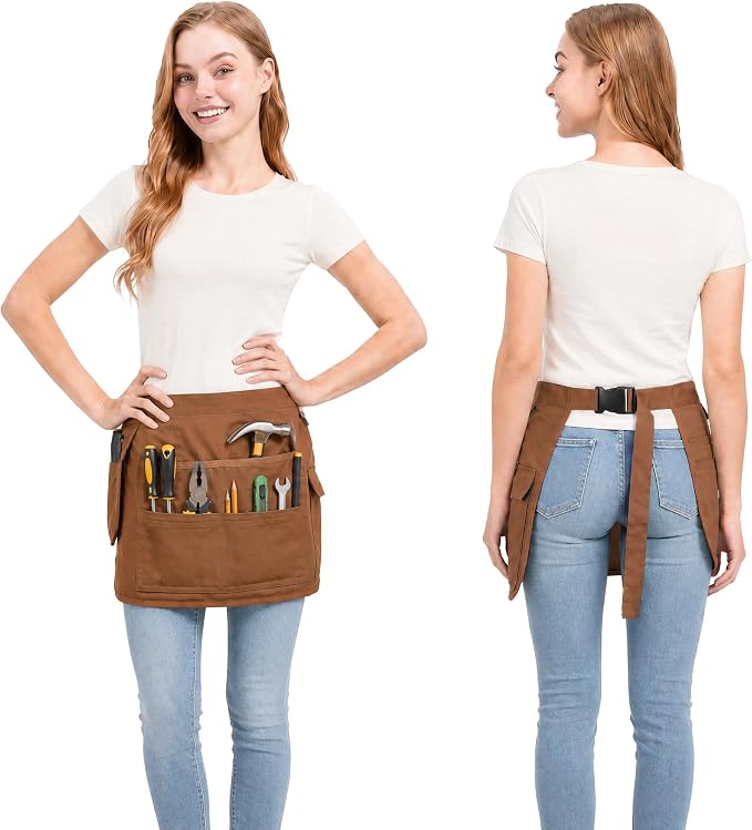 Molaxhome Waist Tool Apron with Multi-Pocket Adjustable Belt for Gardening | Adjustable Long Belt,Waitress Server Aprons,Tool Belt,Hairdressers,Work Apron
