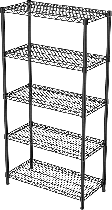 Golpart 5Tier Adjustable Storage Shelves Metal Wire Shelving Standing Shelf | Utility Heavy Duty Unit Rack Closet Organize for Home Kitchen Laundry Room Organization Pantry 18"Dx36"Wx72"H Black