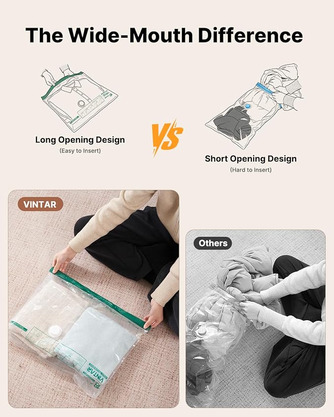 VINTAR 16 Pack Vacuum Storage Bags for Travel with Cordless Pump, Color | USB Rechargeable Pump, 4 Sizes Compression Bags Set, Vacuum Seal Bags for Clothing Travel Luggage Bedding, Space Savered