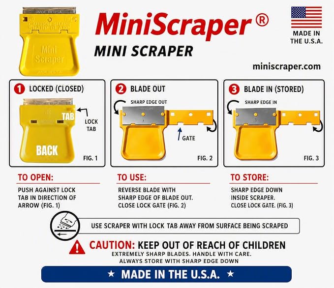 MINISCRAPER® Original Plastic Razor Scraper – 8 Pack Multi‑Surface Tool | Safe plastic razor scraper removes stickers, labels, adhesive and grime; durable USA‑made 8‑pack