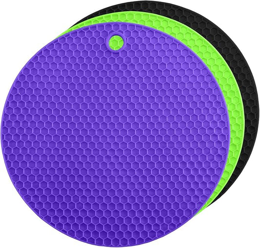 3Pcs Rubber Jar Opener,Round Large Jar Opener Gripper Pad,Multipurpose Kitchen Non-Slip Coasters for Weak Hands - 6.7x6.7inch (Black,Green,Purple)