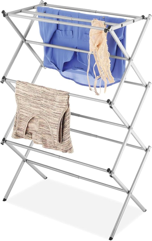 Silver Expandable Clothes Drying Rack, Foldable Freestanding Laundry Airer for Indoor & Outdoor Garment Drying