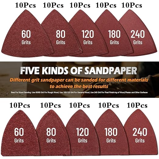 106pcs Oscillating Tool Sanding Kit with 3 Triangle 3 Finger Sanding Pads 100 Multitool Sandpaper for Wood Metal Drywall Universal Fit Multitool Accessories Professional Sanding Kit