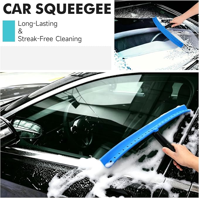 FOSHIO Window Squeegee with 18-Inch Large TPU Blade, All-Purpose Shower Squeegee for Glass Doors, Car Windows, Windshield, PPF Installation, Streak-Free Tile Wall Glass Cleaner Tool