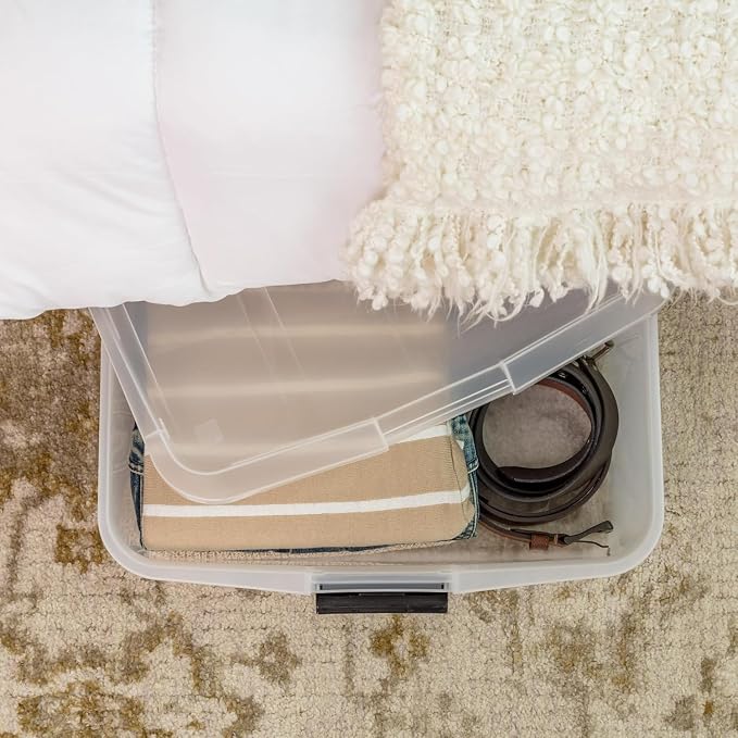 IRIS USA 3-Pack, 33 Qt. Under Bed Storage Bin with Lids, Clear | Store seasonal clothing, shoes, blankets, linens and household essentials neatly under beds to maximize storage space