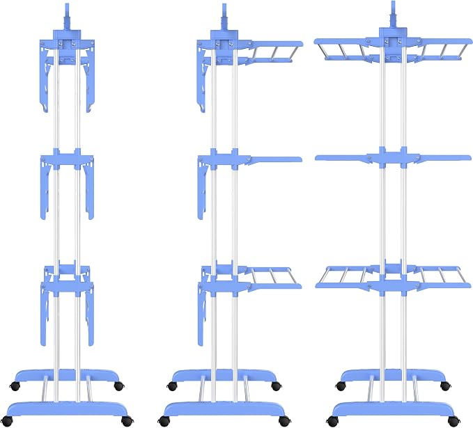 HOMIDEC Clothes Drying Rack, 4-Tier(67.7" H) Foldable Drying Rack Clothing | Foldable Stainless Steel Drying Rack, Movable Laundry Drying Rack with 4 Castors and 14 Hooks for Bed Linen, Clothing, Blue