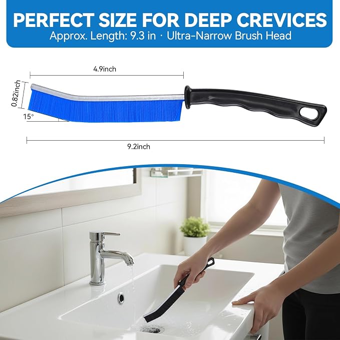 5 Pack Crevice Cleaning Brush, Hard Bristle Gap Cleaner for Home | Ultra-thin hard bristle brush cleans grout, window tracks, sinks and tight gaps with a non-slip handle