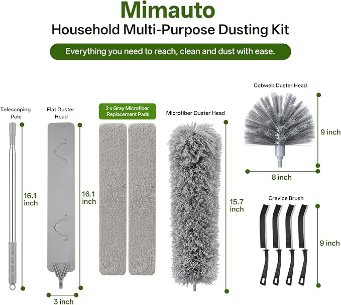 10-Piece Duster with Extension Pole,Cobweb Duster for High Ceilings | Includes spider web brush and flat gap cleaner for fans, blinds, walls, furniture, cars, and under appliance cleaning