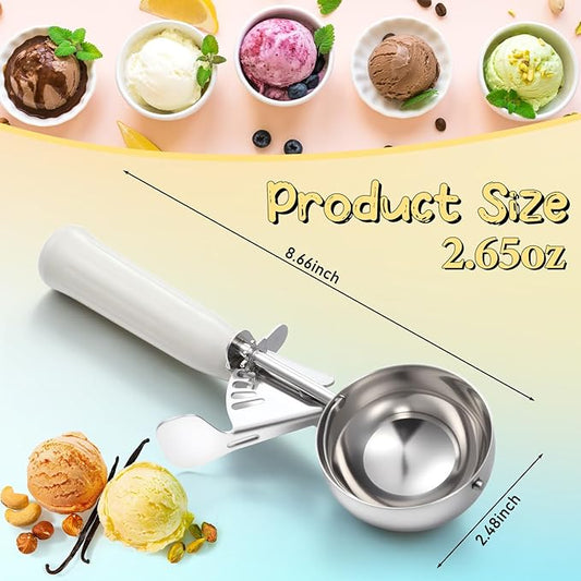 Reallnaive 2 Pcs Release Cookie Scoops Ice Cream Scooper with Trigger Release Portion Scoop Stainless Steel for Portion Control, Baking Food, Cookie Dough (2.65 oz,Ivory)