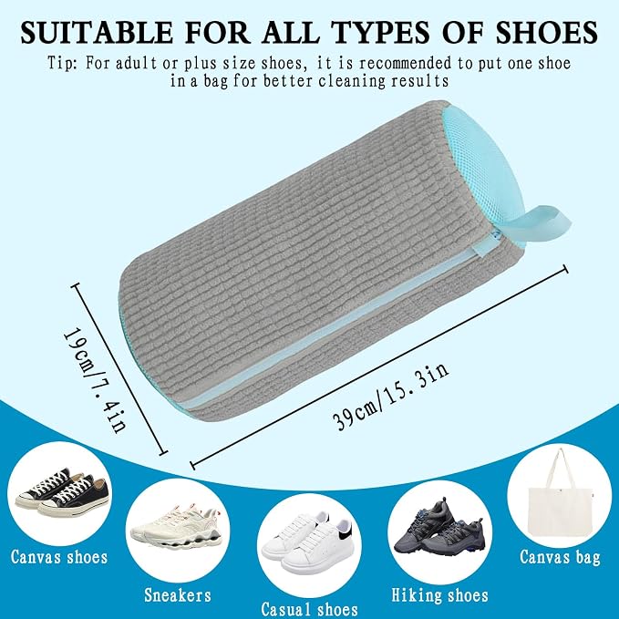 Shoe Washing Bag, Laundry Shoe Bag, Reusable Shoe Washing Bag, 360 ° Deep Cleaning,Suitable for All Shoe Types, With Self-Locking Zipper, 2-pack (Grey)