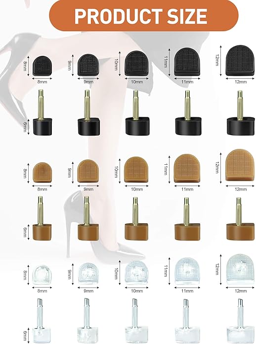 Heel Replacement Tips, 3 Colors to Choose, Durable Non-Slip High Heel Caps with Optional 6" Heel Pliers