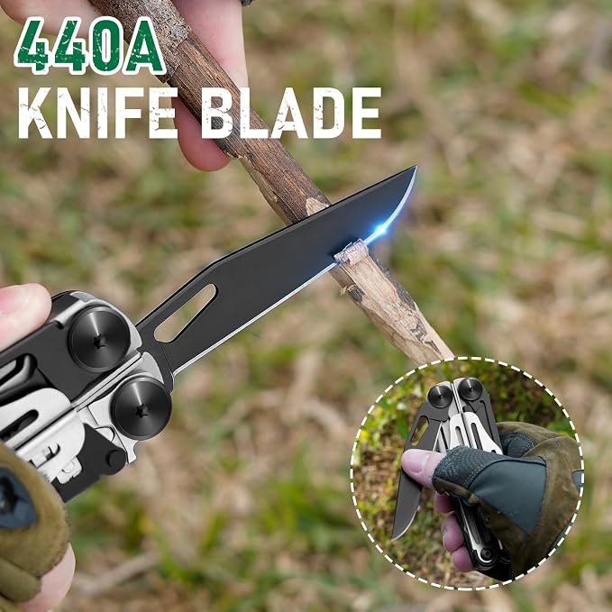 BIBURY Multitool Pliers with 440A Knife & Full Size Scissors, BI2045B | 31-in-1 Multi Tool with Replaceable Wire Cutters, Self-locking EDC Tool with Sheath, Ideal for Outdoor, DIY, Gift for Men