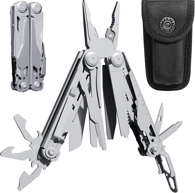PERWIN Multitool Stainless Steel Multi-Tool Pliers 22-in-1 with Safety Locking, Pocket Knife, Bottle Opener, EDC Equipment With Pocket Clip for Survival, Camping, Hunting and Hiking.