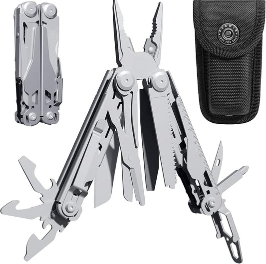 PERWIN Multitool Stainless Steel Multi-Tool Pliers 22-in-1 with Safety Locking, Pocket Knife, Bottle Opener, EDC Equipment With Pocket Clip for Survival, Camping, Hunting and Hiking.