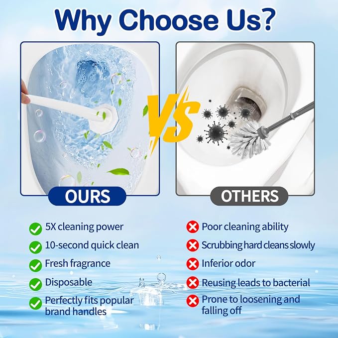50 Count Toilet Bowl Wand Refills for Clorox - Upgrade 3-Layer Thickened Toilet Bowl Brush Compatible with Clorox Toilet Brush, Toilet Bowl Cleaners with 5X Cleaning Power, No Falling Apart