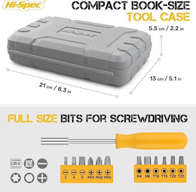Hi-Spec Tool Kit Yellow 20pc. Small Tool Kit for Home DIY & Office Repairs. Compact and Lightweight Essential Tools in a Portable Book-Sized case.