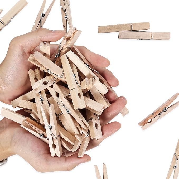 50 Pack Clothes Pins Wooden 2.9 Inch Wood Clothespins Large Heavy Duty | Close Pins for Crafts DIY Laundry Classroom Decoration Hanging Photos, 2-7/8" Clips Natural Wood & Rust Resistant Springs