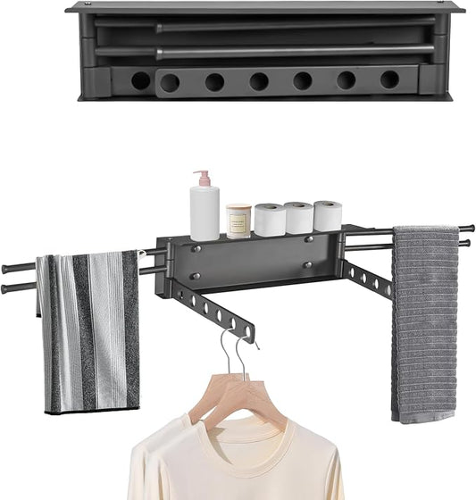 Aluminum Wall Mounted Foldable Swinging Clothes Drying Rack 50lbs Load | Space-saving folding towel rack with free swing design, sturdy aluminum structure holds up to 50 lbs for daily laundry
