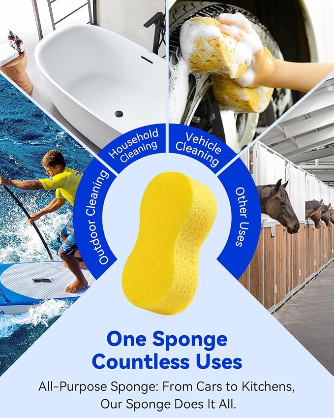 Temede Large Car Wash Sponge, Extra Thick Bone Foam Sponge for Cleaning | 9.1" x 4.3" x 2.4", Giant Car Cleaning Sponge, Easy Grip Multi-Purpose Cleaning Scrubber, Kitchen, Bathroom, Household
