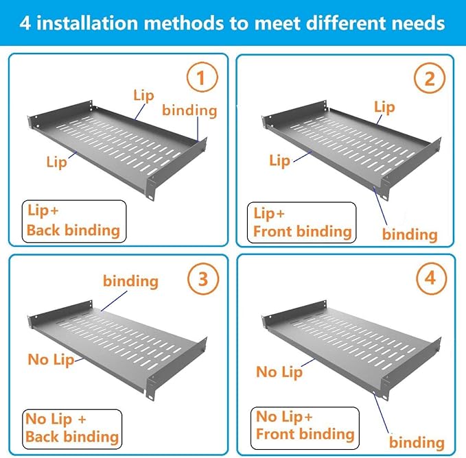 1U Vented Cantilever Server Rack Mount Shelf 10" Depth | for 19-Inch Network/AV Equipment Rack and Cabinet, Disassembled (1U10V)