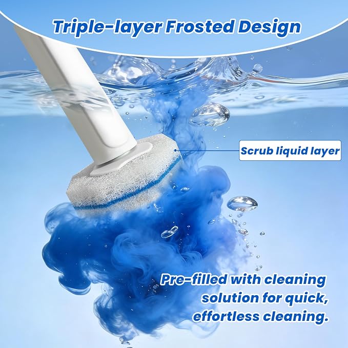 Disposable Toilet Brush Cleaning Supplies, Toilet Bowl Cleaner and Holder Set with 50 Toilet Wand Refill Pads, Bathroom Maintenance Wall Mounted Toilet Wand Kit (White+Blue)