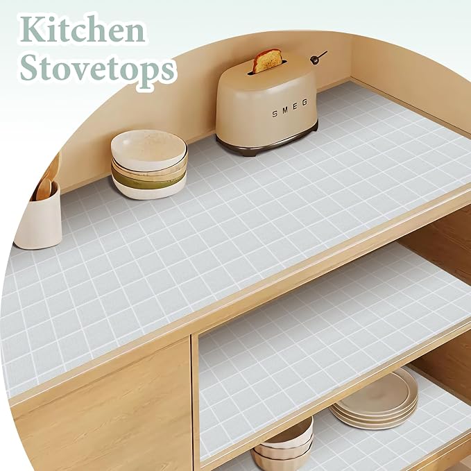 Drawer and Shelf Liner for Kitchen Cabinet: 17 in X 20 Ft Non Slip | Waterproof Shelf Paper Non Adhesive Refrigerator Liners Light Gray Grid Easy Liners for Bathroom