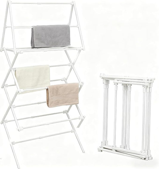 ZOES HOMEWARE 4 Tier Clothes Drying Rack Foldable | Foldable Clothing Drying Rack | Laundry Drying Rack Collapsible for Laundry Room, Dorm, Expandable Sturdy Metal Design | White 29"L x 11.5"W x 53"H