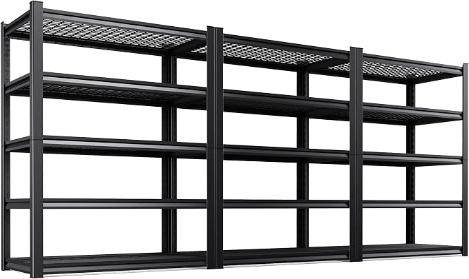 Set of 3 Garage Shelving Heavy Duty Storage Shelves, Adjustable Metal Shelving Unit, Utility Garage Organizer Shelf for Basement, Pantry, Warehouse, Supermarket, 35.4" Wx15.7 Dx71.2 H,Black