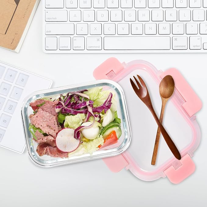 GULFLIN Small Glass Food Storage Containers 12 Pack-12oz Glass Containers with Lids for Meal Prep, Food Storage, Freezer to Microwave Safe, Air-Tight, Leak-Proof, Pink Set | Portion Control Glass Food Containers with Lids, Meal Prep, Freezer to Microwa...
