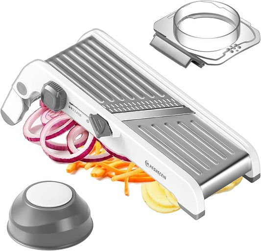 24-In-1 Mandoline Slicer with Waffle Fry Cutter Blade, Adjustable Mandoline Slicer for Kitchen, Safe Mandoline Food Slicer, Mandolin, Food Chopper- Potato, Tomato, Carrot and Onion Cutter