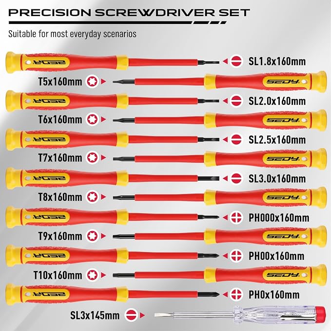 14-Piece Precision Screwdriver Set, Repair Tool Kit with Phillips, Torx and Slotted Screwdrivers, Voltage Test Screwdriver for Electronics, Eyeglasses, Watches, Small Repairs, DIY Use and Tool Set