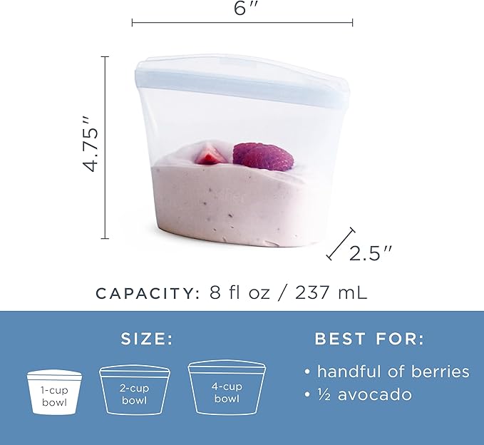 Stasher Silicone Reusable Storage Bag, 1-Cup Bowl, Reusable Freezer Bag, Microwave, Dishwasher, Oven Safe, Sous Vide, Lunch Container, Eco Friendly, Food Storage Bag, Snack Bag, 8 oz, Deep Ocean